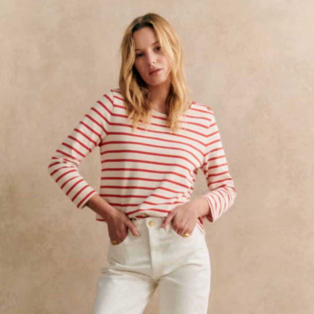 Sezane Colette Marinière Ecru/Coral